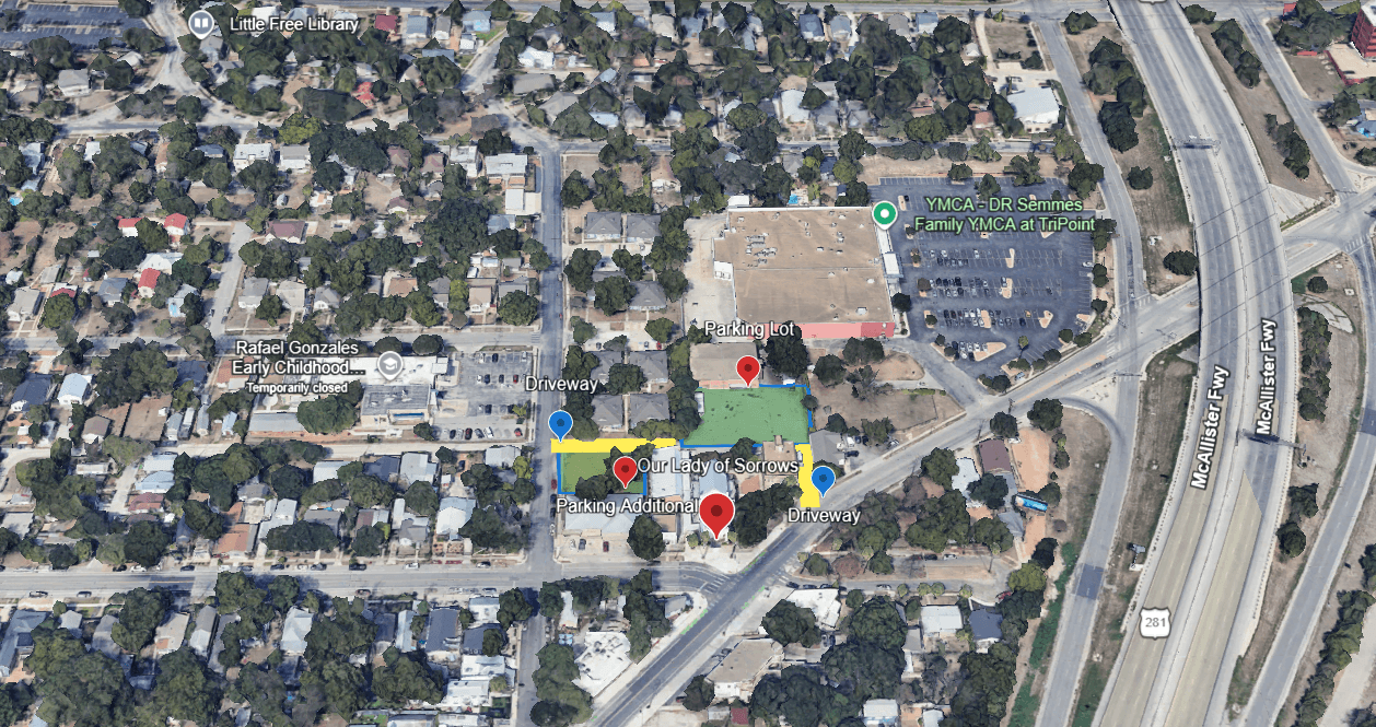 Aerial parking map for Our Lady of Sorrows